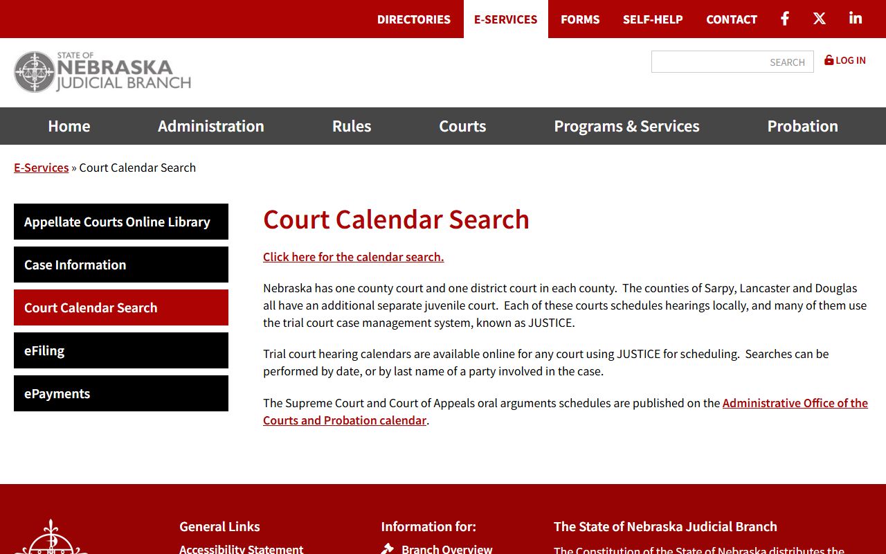 Lancaster County trial court calendar search for court records