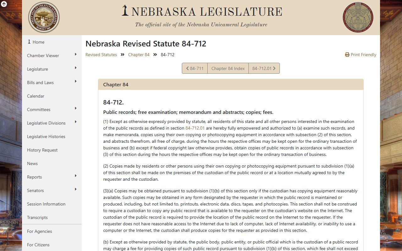 Nebraska Public Records Act inspection statute for Lancaster County records
