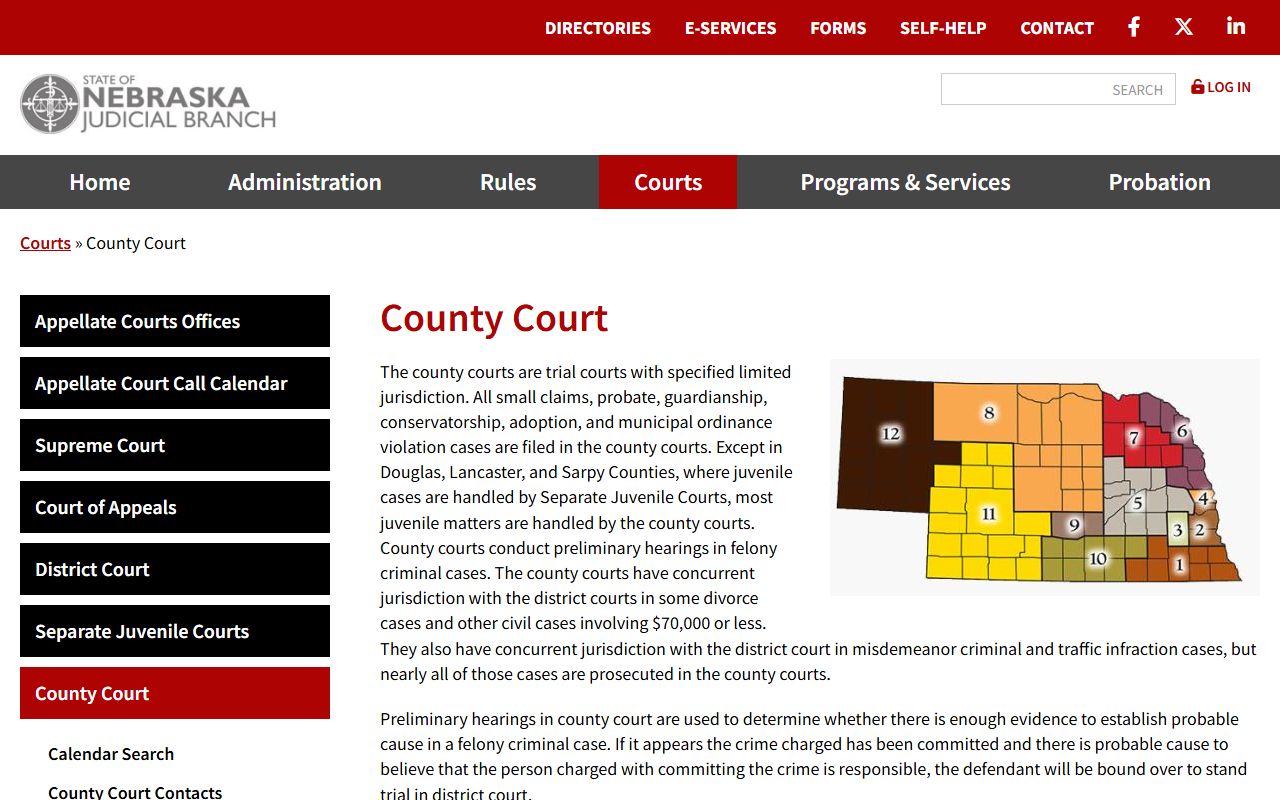 Lancaster County county court jurisdiction page for court dockets