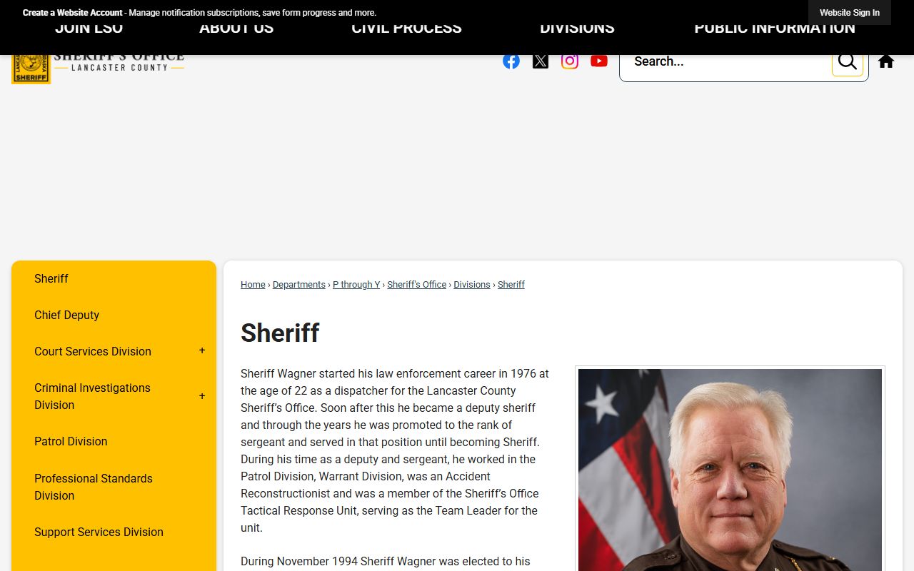 Lancaster County Sheriff Terry T. Wagner page linked from the warrant records section