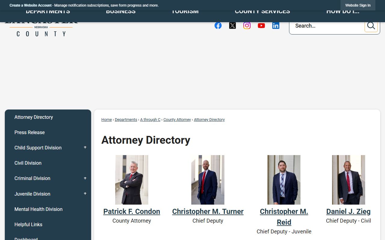 Lancaster County Attorney divisions and attorney directory for criminal records