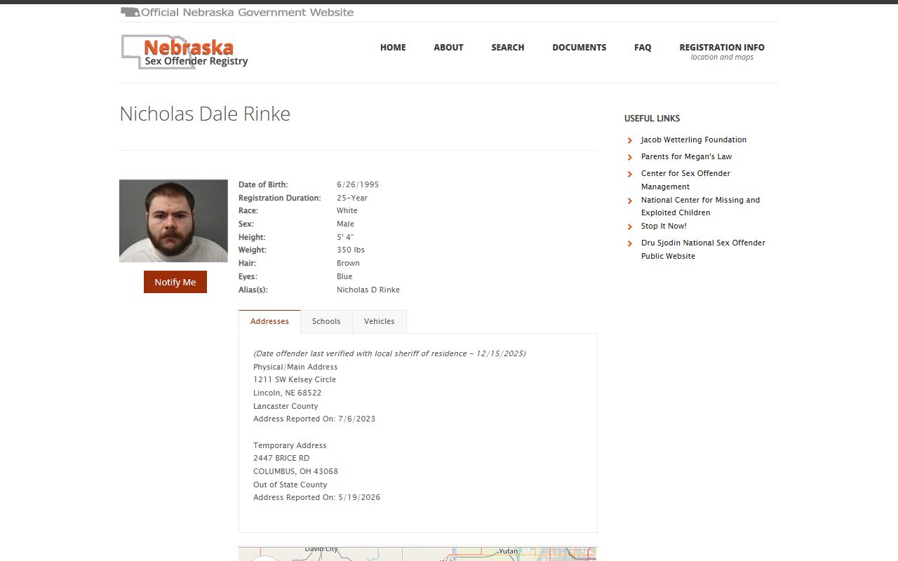 Lancaster County released inmates Nebraska sex offender registry sample profile