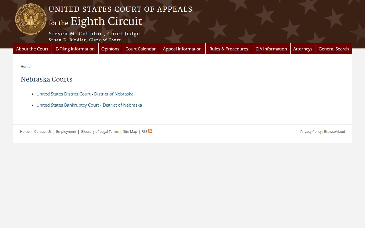 Eighth Circuit Nebraska courts page for federal appeals near Lancaster County